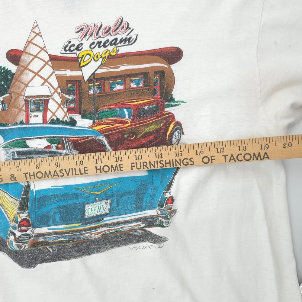 Vintage Hanes Mels Ice Cream T-Shirt Single Stitch Chevy Diner Graphic Large - Picture 10 of 10